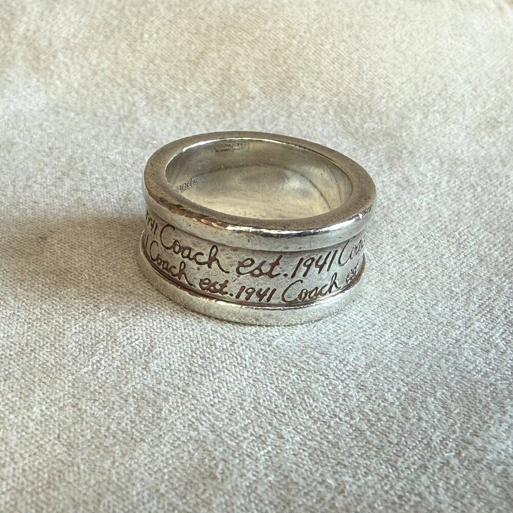 Vintage 925 Sterling silver Coach ring - print - handwriting - womens - 7.5 - 8 - Picture 4 of 8